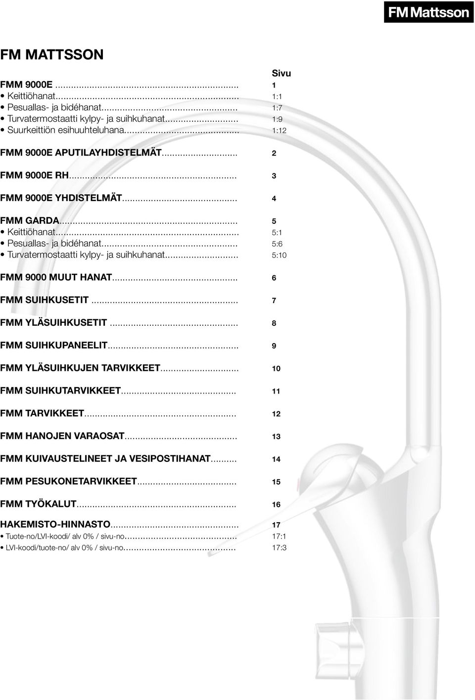 .. 5:10 FMM 9000 muut hanat... 6 FMM SUIHKUSETIT... 7 FMM YLÄSUIHKUSETIT... 8 FMM SUIHKUPANEELIT... 9 FMM YLÄSUIHKUJEN TARVIKKEET... 10 FMM SUIHKUTARVIKKEET... 11 FMM TARVIKKEET.