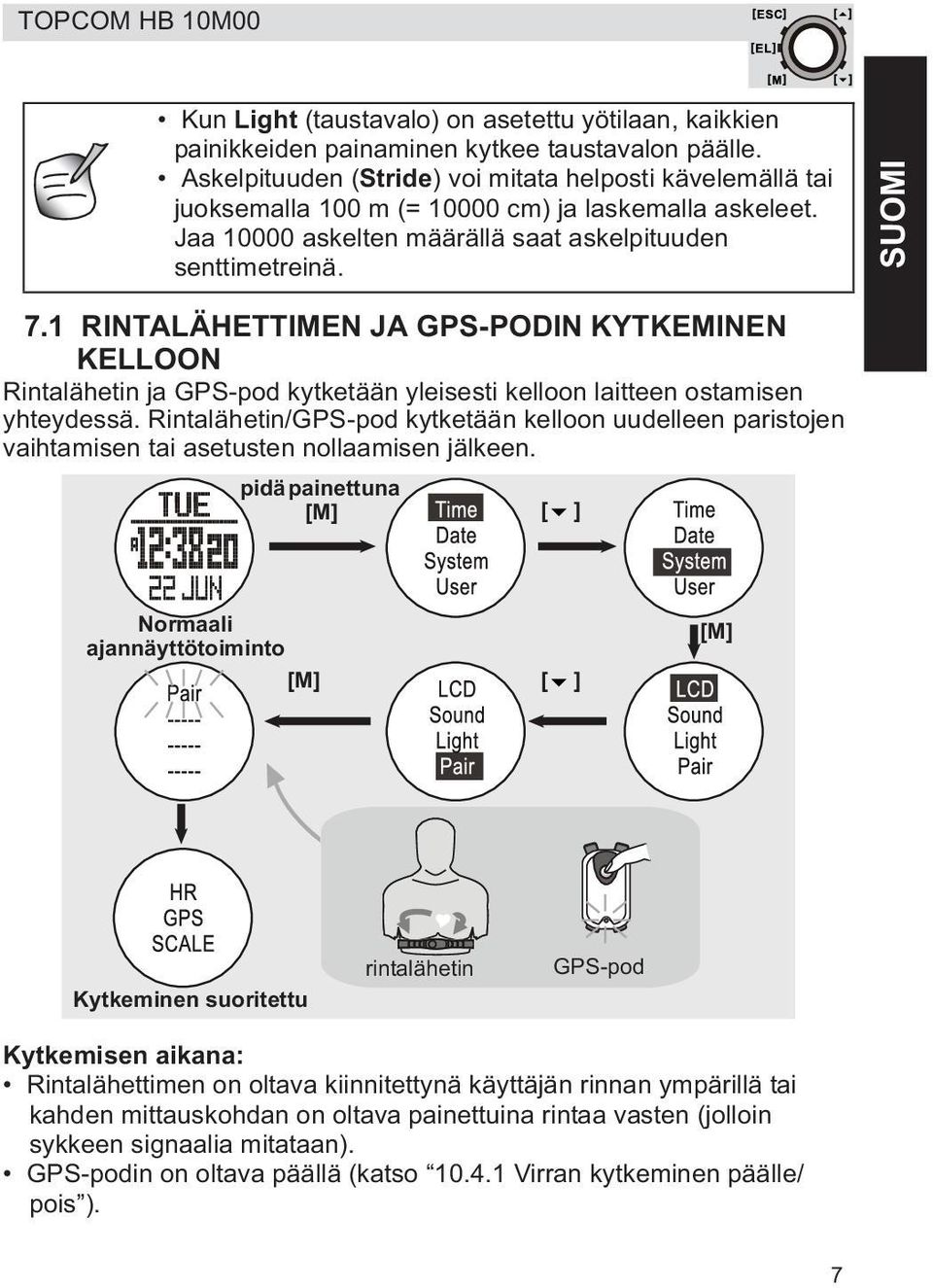 1 RINTALÄHETTIMEN JA GPS-PODIN KYTKEMINEN KELLOON Rintalähetin ja GPS-pod kytketään yleisesti kelloon laitteen ostamisen yhteydessä.