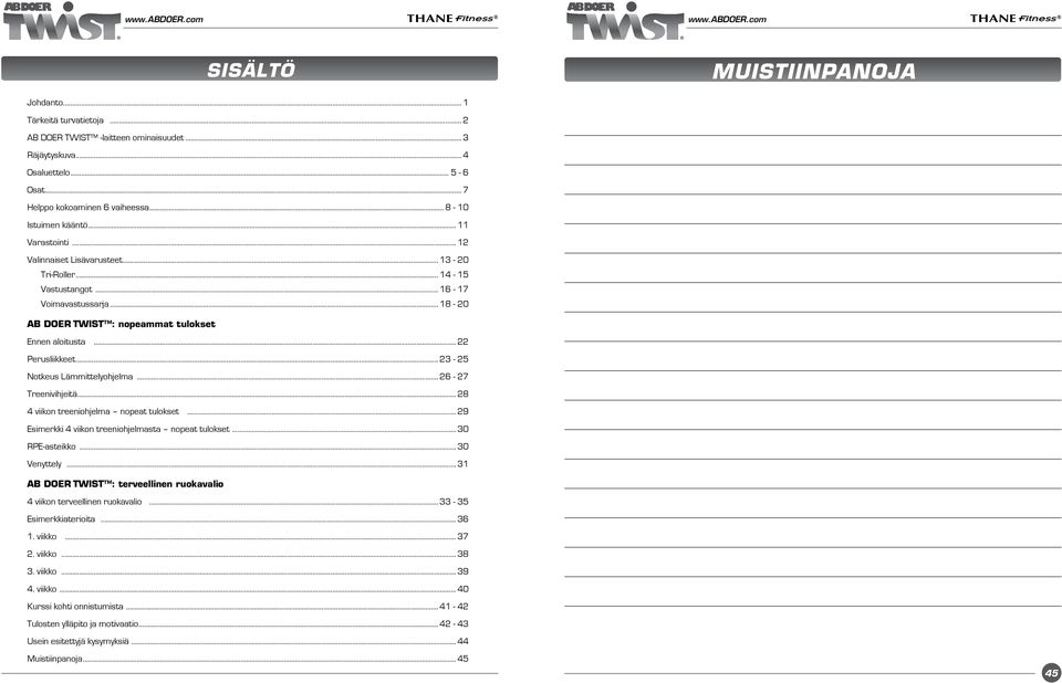 .. 22 Perusliikkeet... 23.-.25 Notkeus.Lämmittelyohjelma... 26.-.27 Treenivihjeitä... 28 4.viikon.treeniohjelma..nopeat.tulokset...... 29 Esimerkki.4.viikon.treeniohjelmasta..nopeat.tulokset... 30 RPE-asteikko.