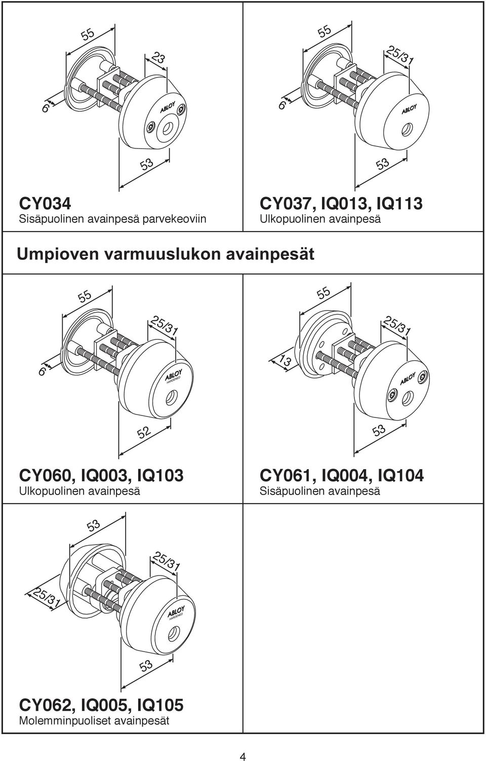 13 52 CY060, IQ003, IQ103 Ulkopuolinen avainpesä CY061, IQ004, IQ104