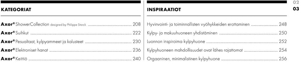 .. 240 Hyvinvointi- ja toiminnallisten vyöhykkeiden erottaminen... 248 Kylpy- ja makuuhuoneen yhdistäminen.