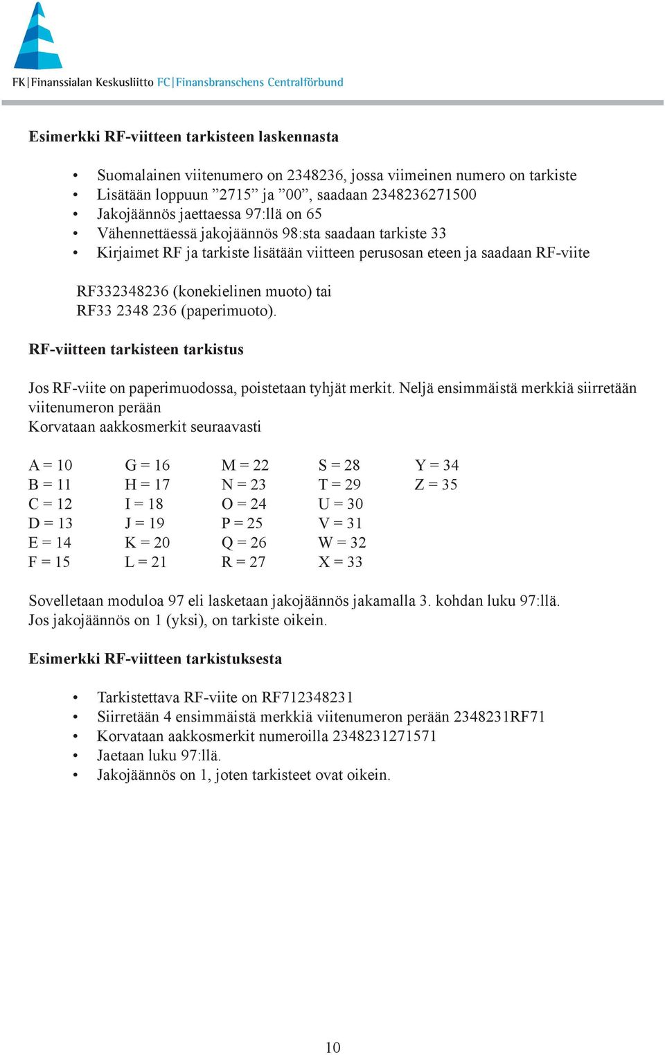 (paperimuoto). RF-viitteen tarkisteen tarkistus Jos RF-viite on paperimuodossa, poistetaan tyhjät merkit.