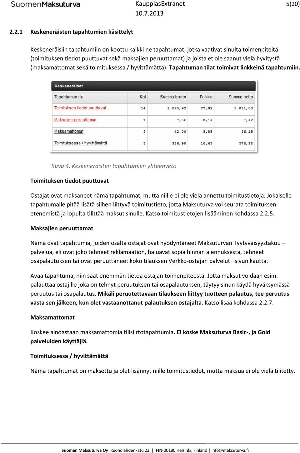 ja joista et ole saanut vielä hyvitystä (maksamattomat sekä toimituksessa / hyvittämättä). Tapahtuman tilat toimivat linkkeinä tapahtumiin. Kuva 4.