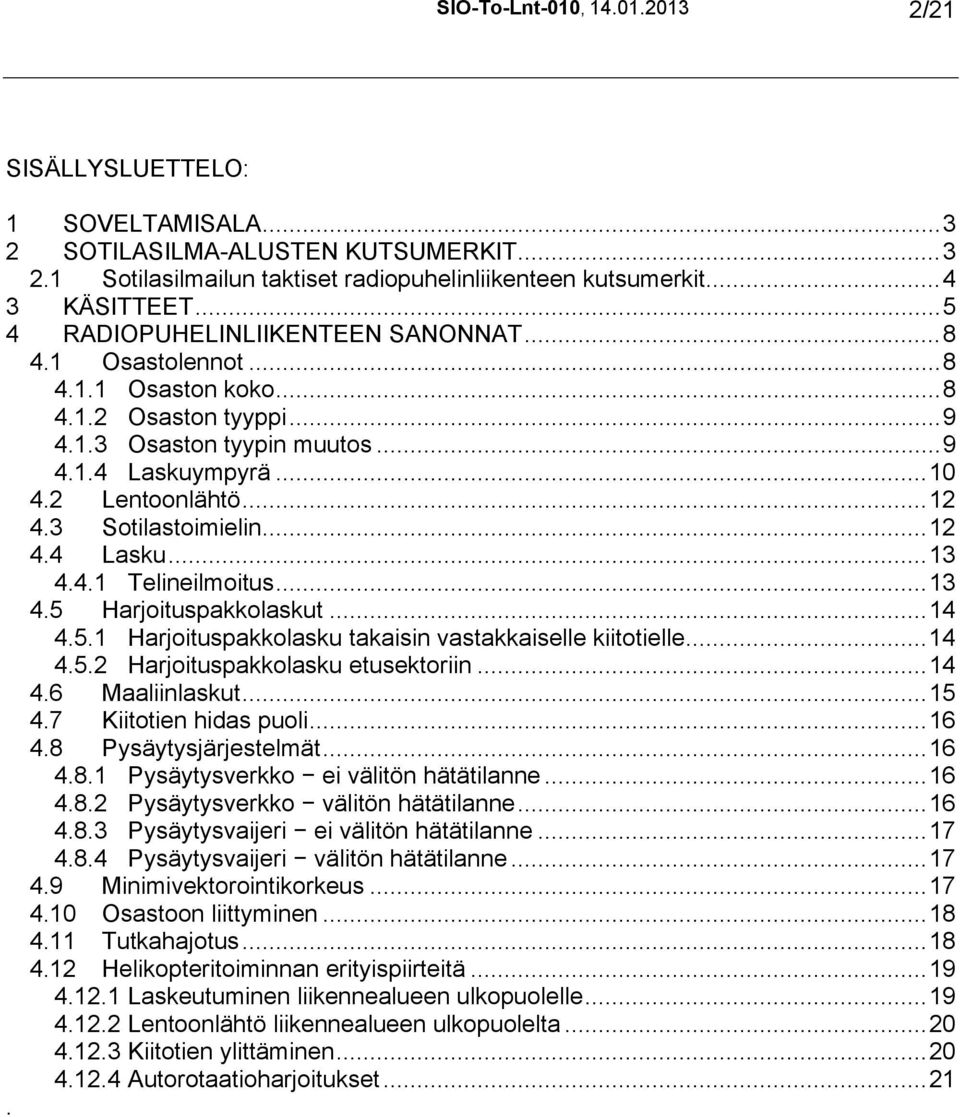 3 Sotilastoimielin...12 4.4 Lasku...13 4.4.1 Telineilmoitus...13 4.5 Harjoituspakkolaskut...14 4.5.1 Harjoituspakkolasku takaisin vastakkaiselle kiitotielle...14 4.5.2 Harjoituspakkolasku etusektoriin.