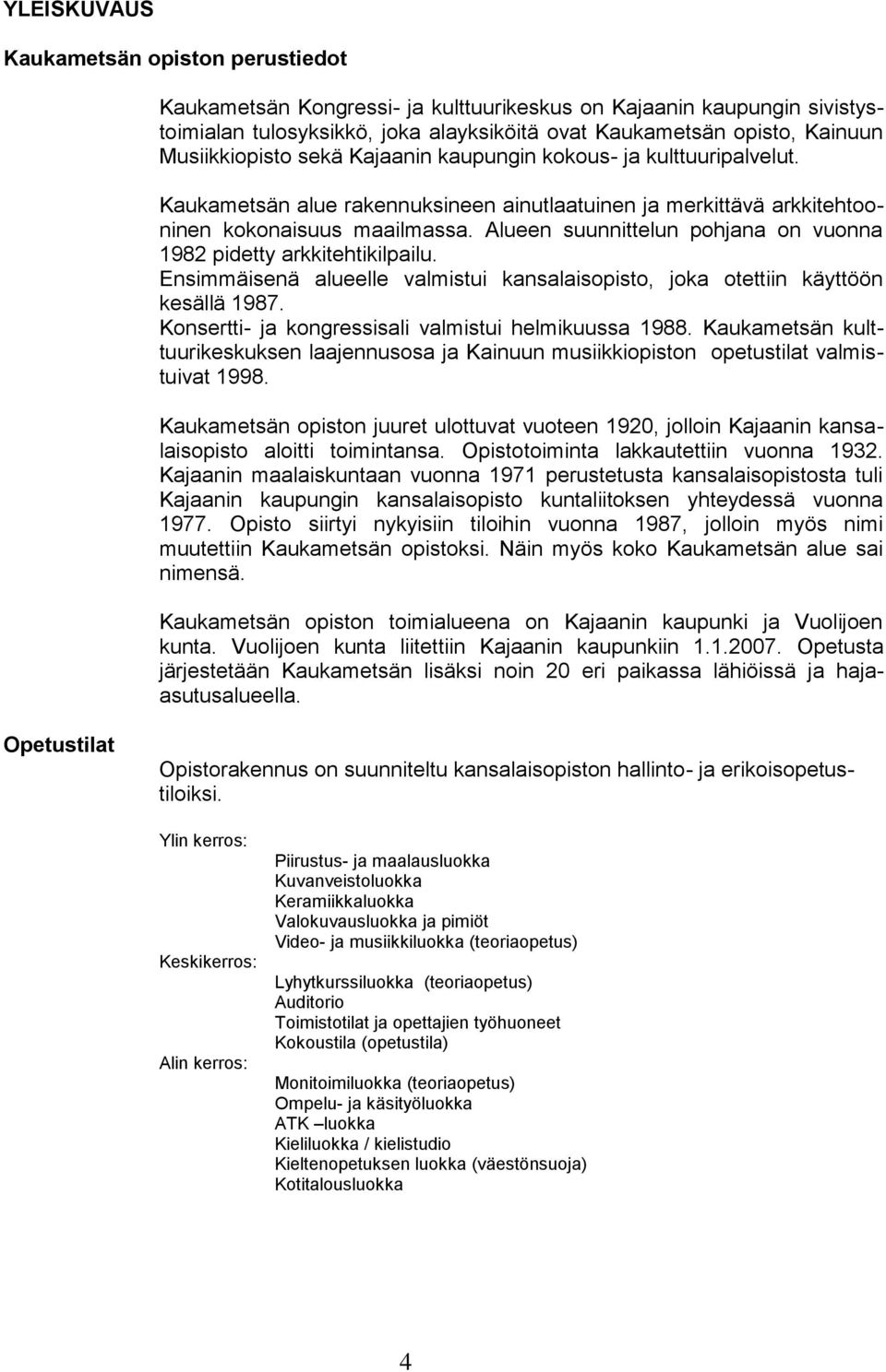 Alueen suunnittelun pohjana on vuonna 1982 pidetty arkkitehtikilpailu. Ensimmäisenä alueelle valmistui kansalaisopisto, joka otettiin käyttöön kesällä 1987.