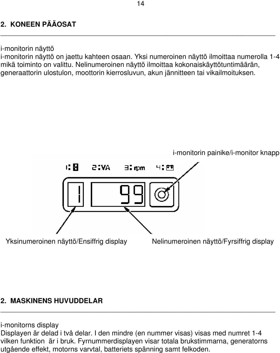 i-monitorin painike/i-monitor knapp Yksinumeroinen näyttö/ensiffrig display Nelinumeroinen näyttö/fyrsiffrig display 2.