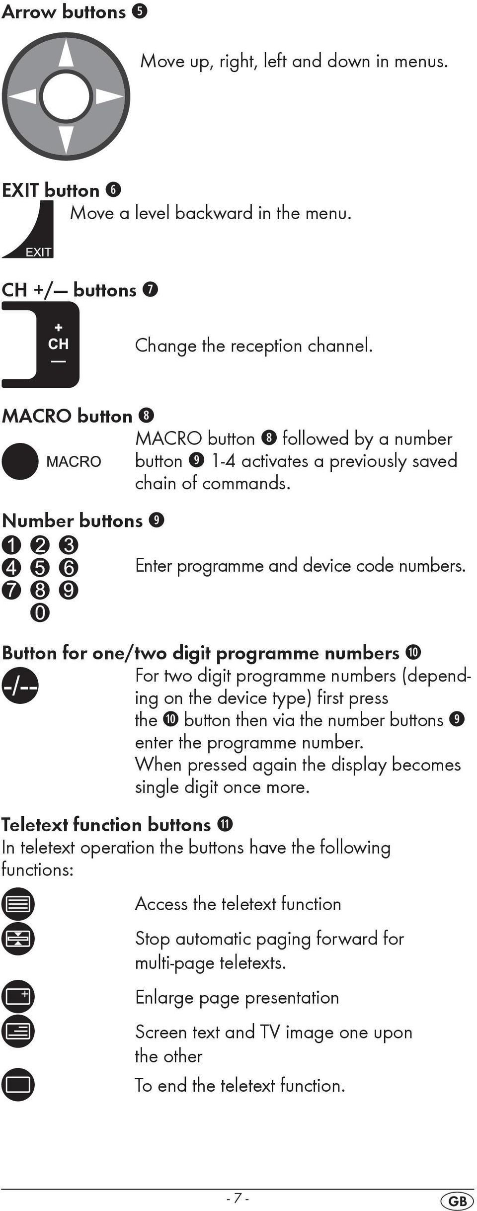 Button for one/two digit programme numbers a For two digit programme numbers (depending on the device type) first press the a button then via the number buttons o enter the programme number.