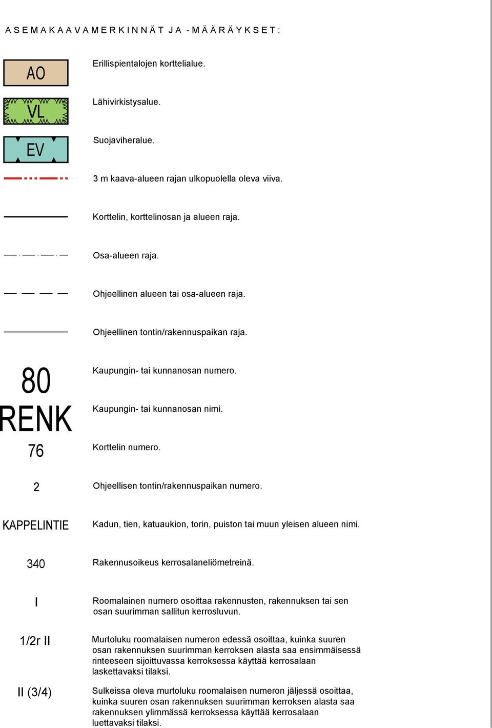 0 RENK Kaupungin- tai kunnanosan numero. Kaupungin- tai kunnanosan nimi. Korttelin numero. Ohjeellisen tontin/rakennuspaikan numero.