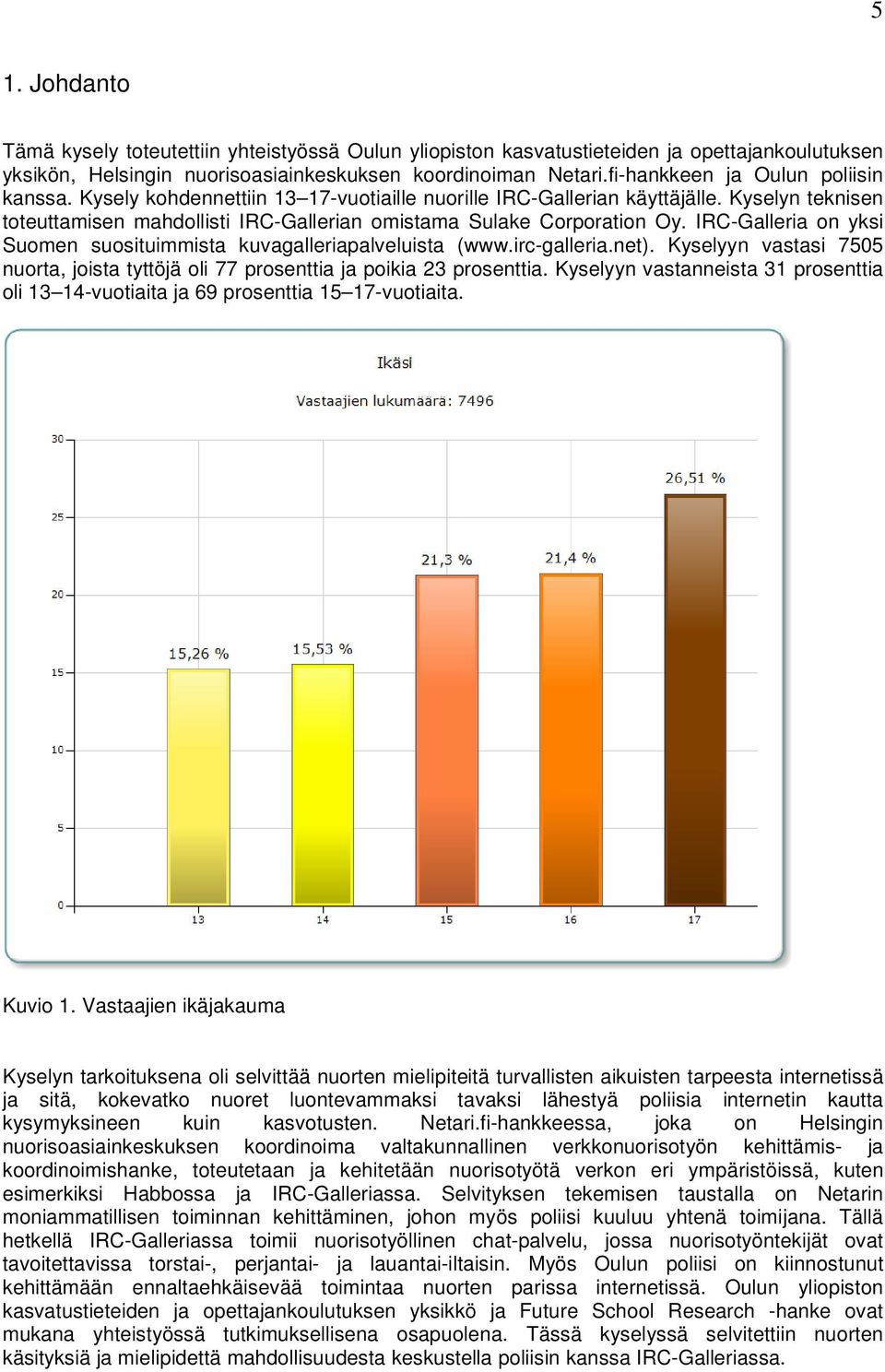 IRC-Galleria on yksi Suomen suosituimmista kuvagalleriapalveluista (www.irc-galleria.net). Kyselyyn vastasi 7505 nuorta, joista tyttöjä oli 77 prosenttia ja poikia 23 prosenttia.