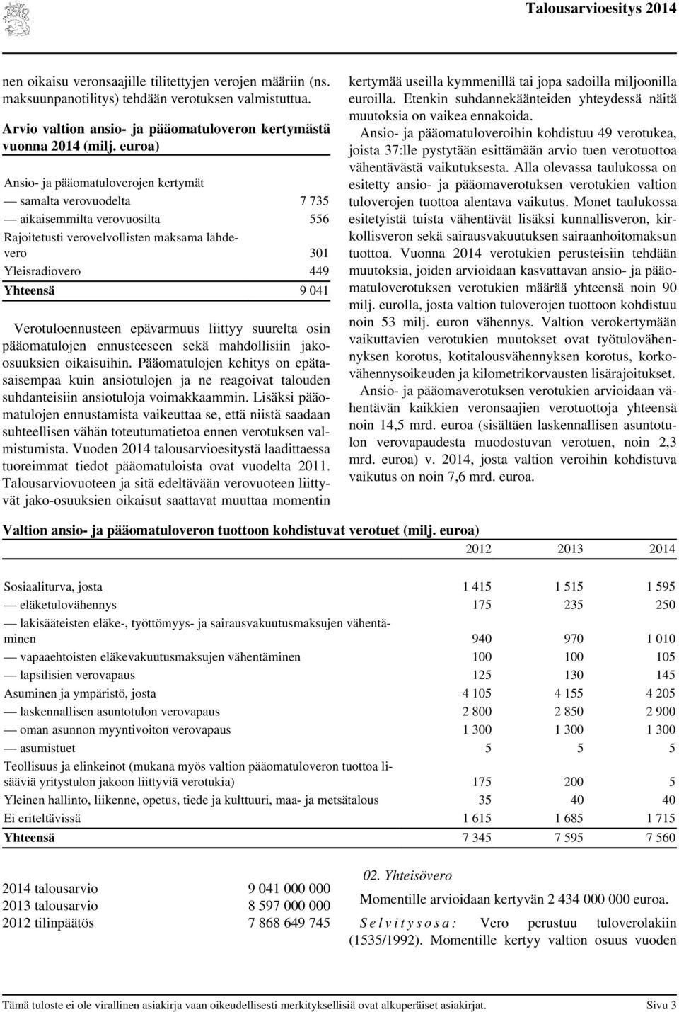 epävarmuus liittyy suurelta osin pääomatulojen eseen sekä mahdollisiin jakoosuuksien oikaisuihin.