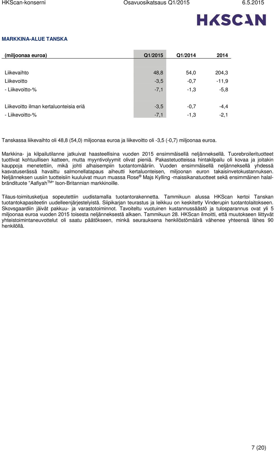 Tuorebroilerituotteet tuottivat kohtuullisen katteen, mutta myyntivolyymit olivat pieniä.