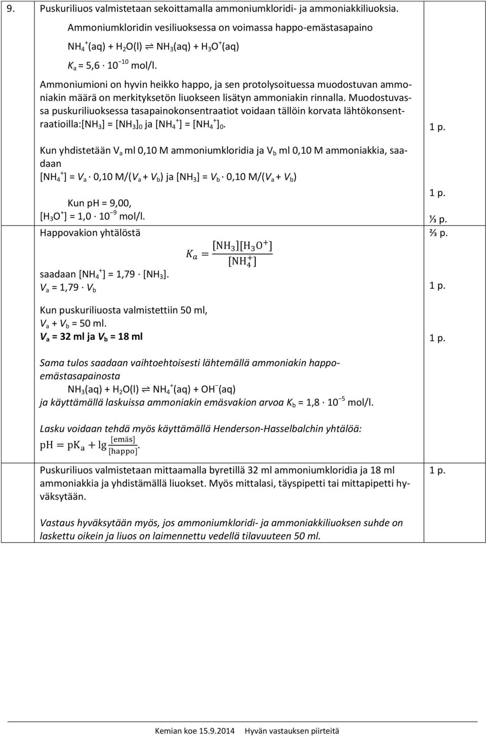 Ammoniumioni on hyvin heikko happo, ja sen protolysoituessa muodostuvan ammoniakin määrä on merkityksetön liuokseen lisätyn ammoniakin rinnalla.