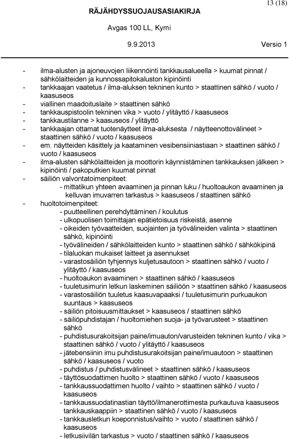 staattinen sähkö / vuoto / kaasuseos - viallinen maadoituslaite > staattinen sähkö - tankkauspistoolin tekninen vika > vuoto / ylitäyttö / kaasuseos - tankkaustilanne > kaasuseos / ylitäyttö -