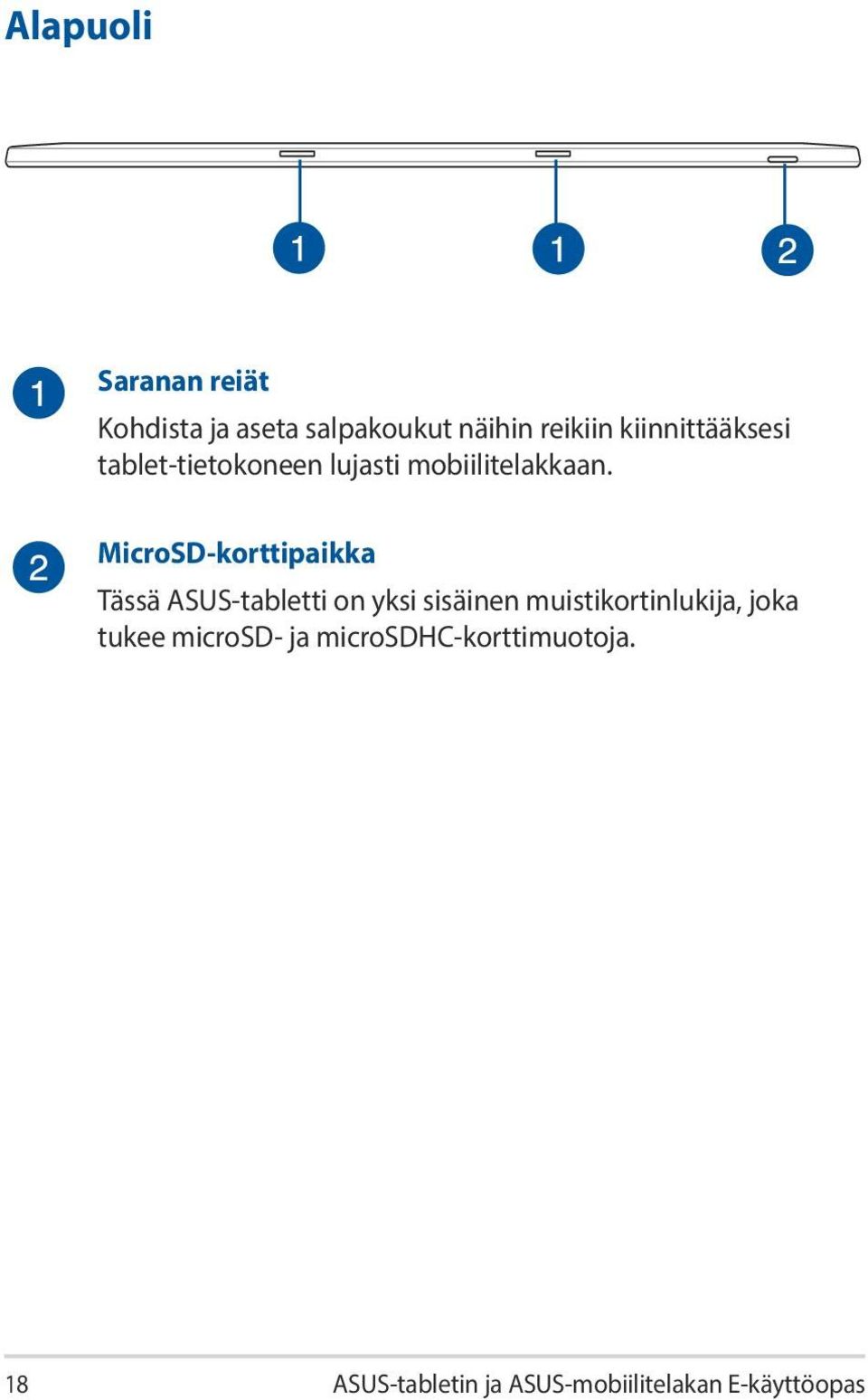 MicroSD-korttipaikka Tässä ASUS-tabletti on yksi sisäinen