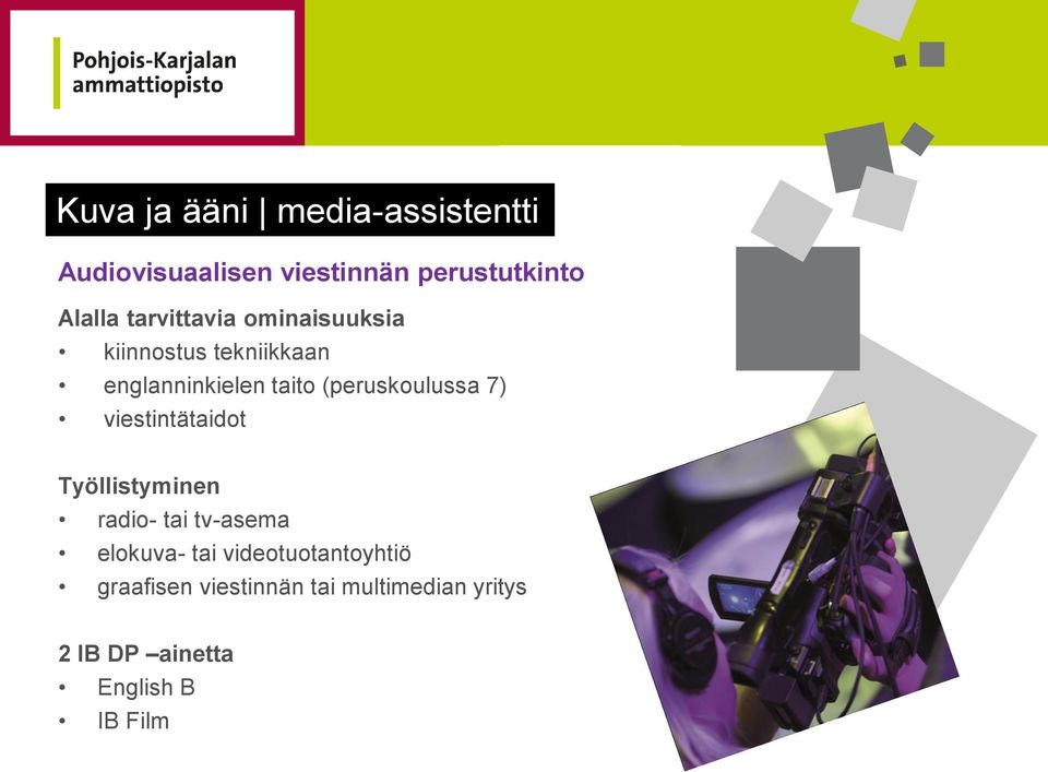 (peruskoulussa 7) viestintätaidot Työllistyminen radio- tai tv-asema elokuva- tai