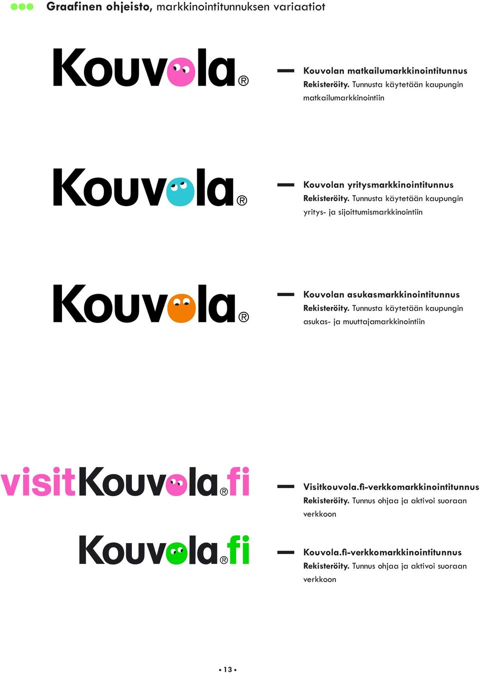 Tunnusta käytetään kaupungin yritys- ja sijoittumismarkkinointiin Kouvolan asukasmarkkinointitunnus Rekisteröity.