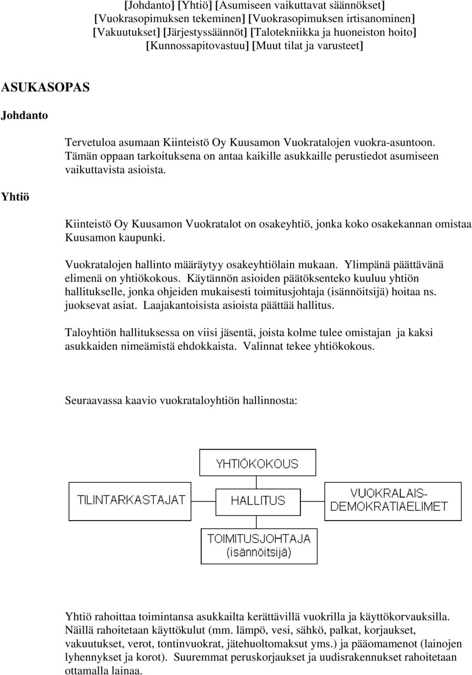 Tämän oppaan tarkoituksena on antaa kaikille asukkaille perustiedot asumiseen vaikuttavista asioista.