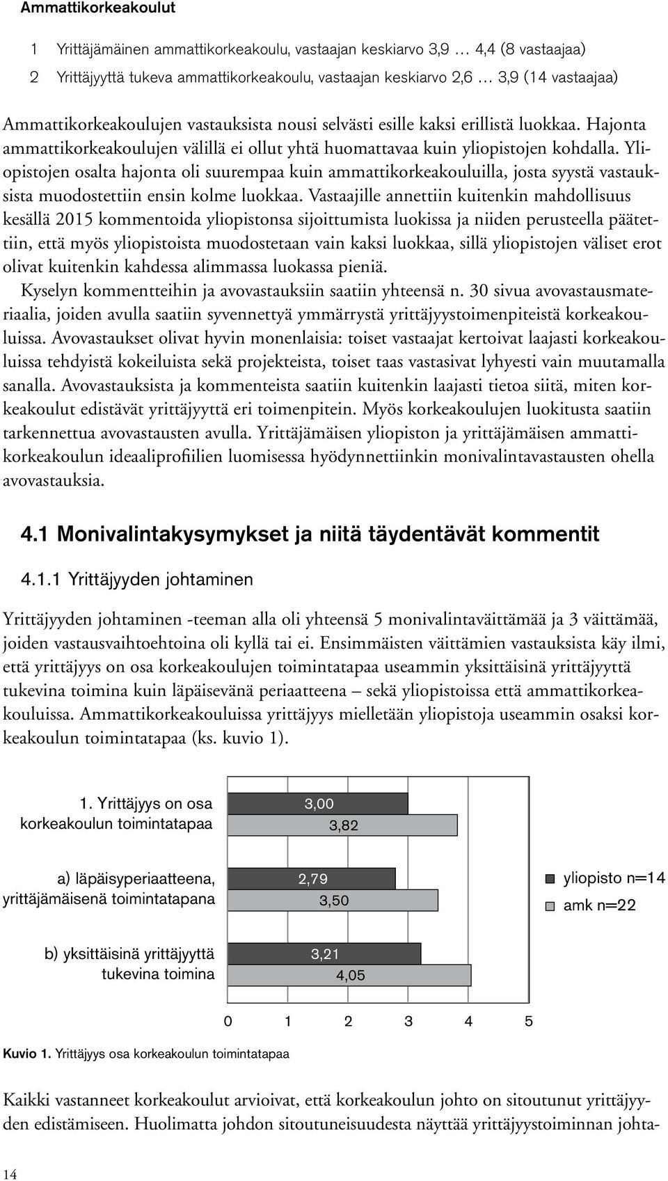 Yliopistojen osalta hajonta oli suurempaa kuin ammattikorkeakouluilla, josta syystä vastauksista muodostettiin ensin kolme luokkaa.