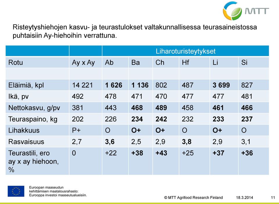 471 470 477 477 481 Nettokasvu, g/pv 381 443 468 489 458 461 466 Teuraspaino, kg 202 226 234 242 232 233 237 Lihakkuus