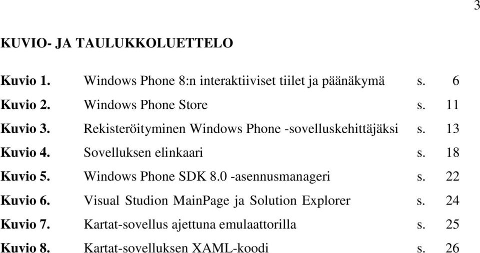 Sovelluksen elinkaari s. 18 Kuvio 5. Windows Phone SDK 8.0 -asennusmanageri s. 22 Kuvio 6.