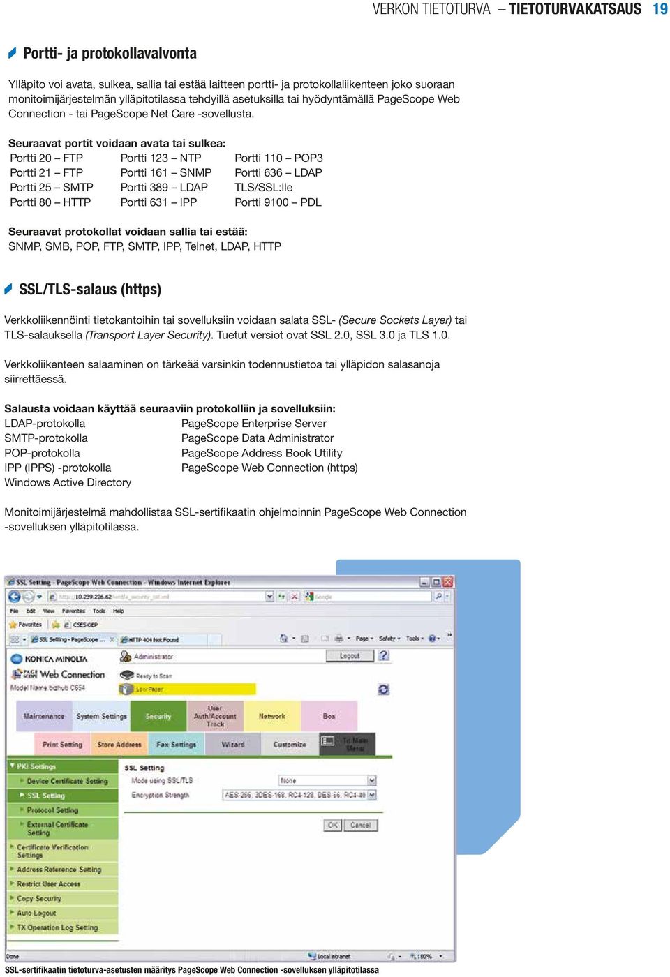 Seuraavat portit voidaan avata tai sulkea: Portti 20 FTP Portti 123 NTP Portti 110 POP3 Portti 21 FTP Portti 161 SNMP Portti 636 LDAP Portti 25 SMTP Portti 389 LDAP TLS/SSL:lle Portti 80 HTTP Portti