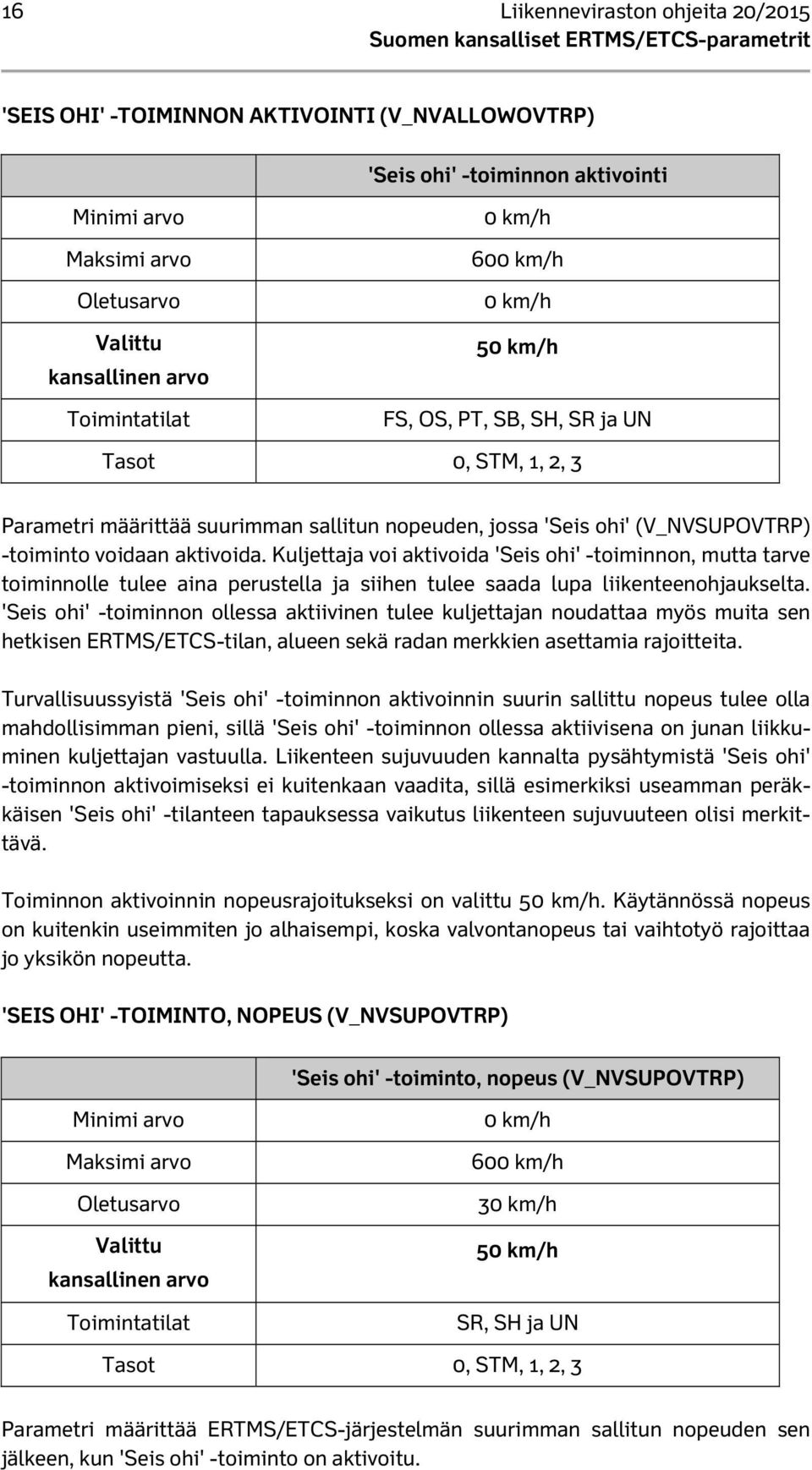 Kuljettaja voi aktivoida 'Seis ohi' -toiminnon, mutta tarve toiminnolle tulee aina perustella ja siihen tulee saada lupa liikenteenohjaukselta.