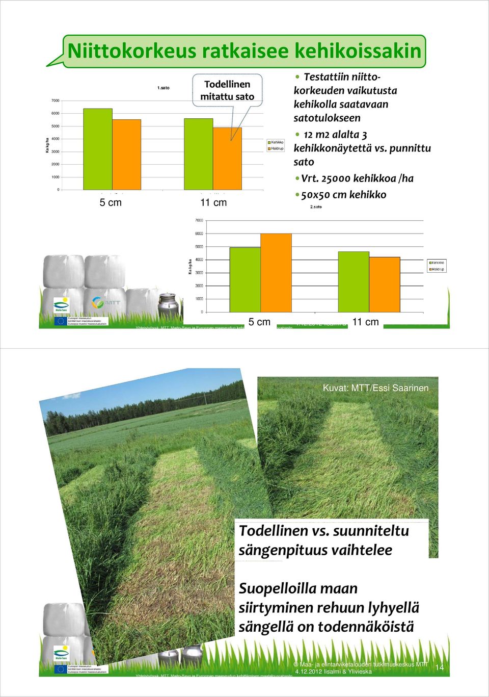 saatavaan satotulokseen 12 m2 alalta 3 kehikkonäytettä vs. punnittu sato Vrt.