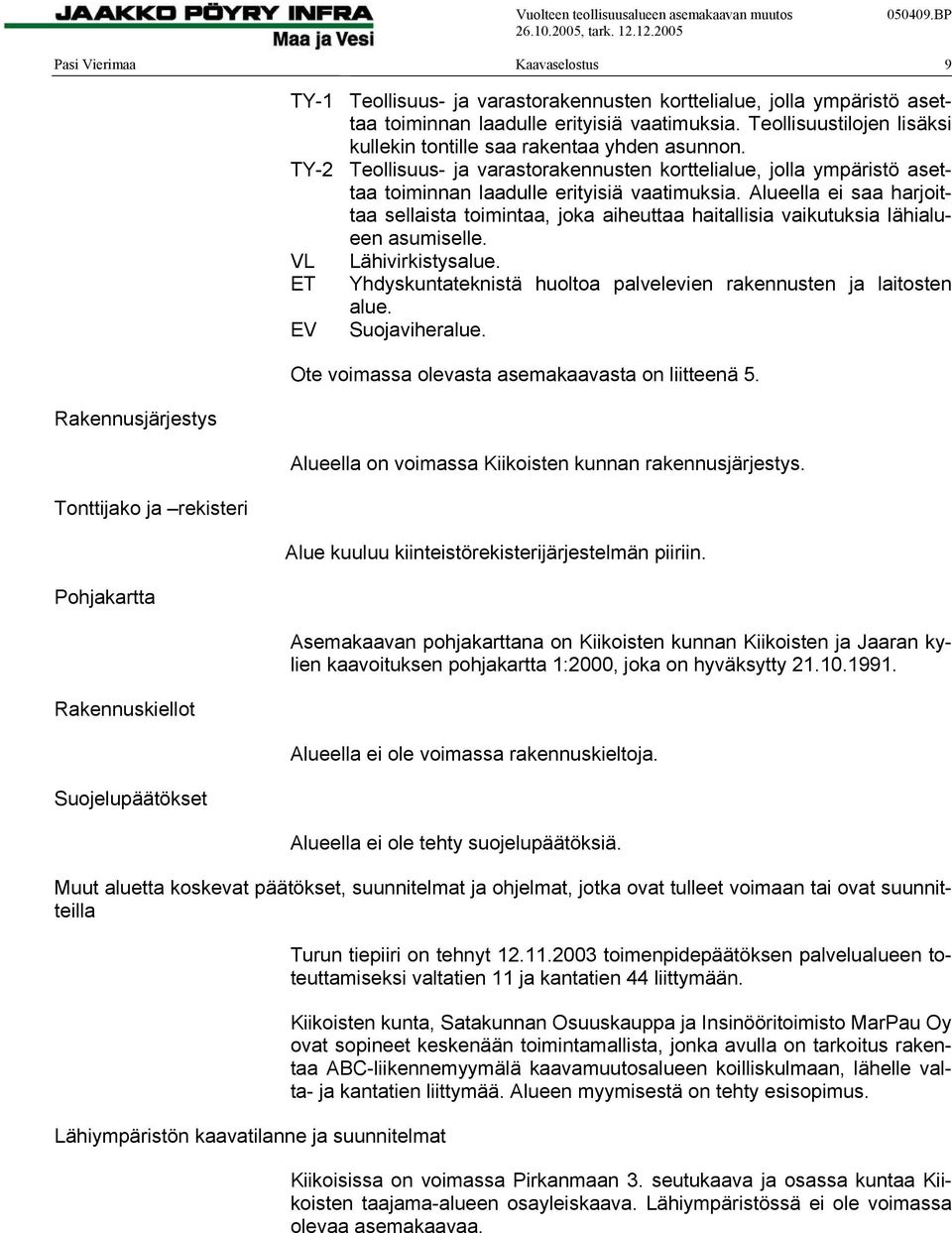 TY-2 Teollisuus- ja varastorakennusten korttelialue, jolla ympäristö asettaa toiminnan laadulle erityisiä vaatimuksia.