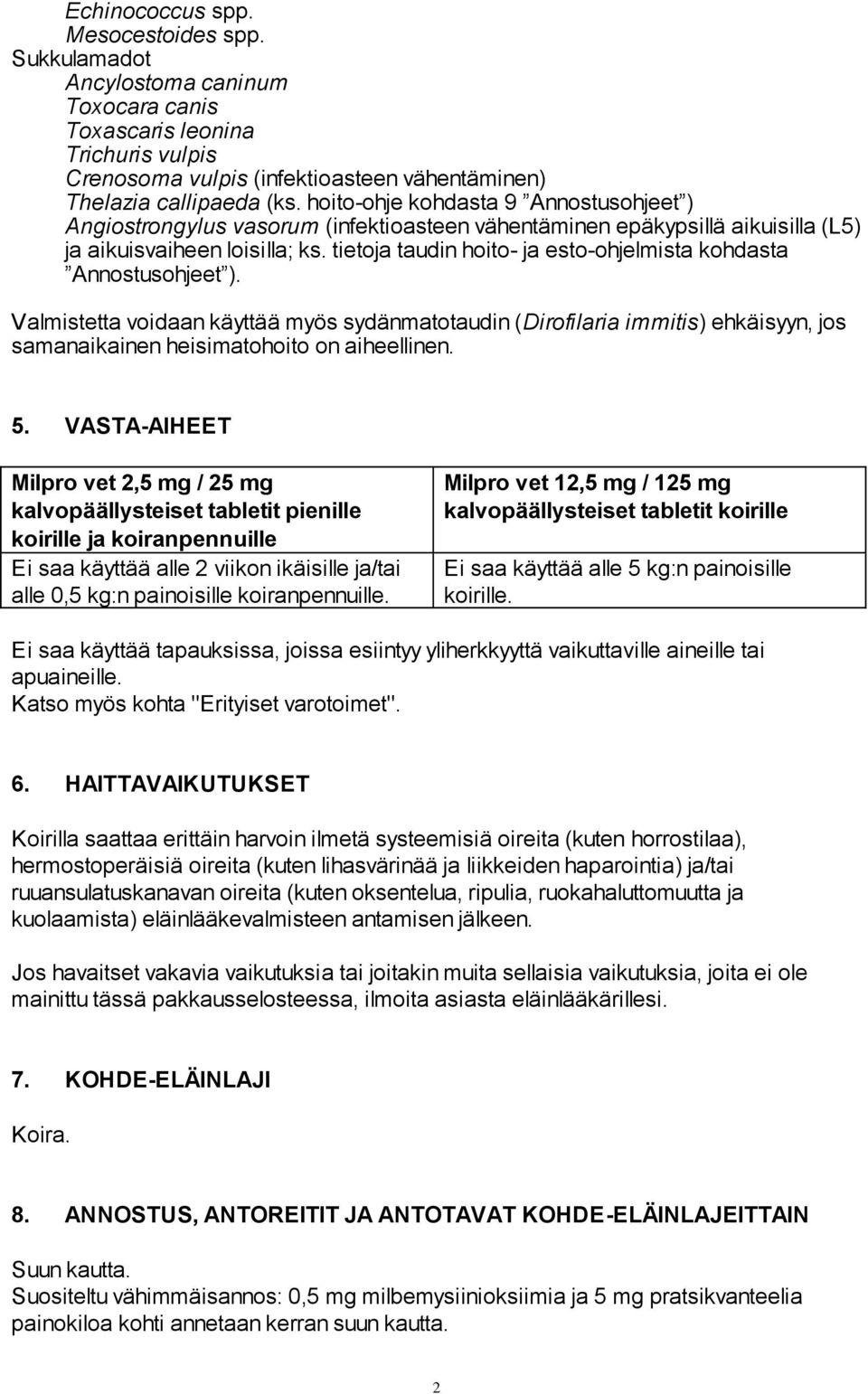 tietoja taudin hoito- ja esto-ohjelmista kohdasta Annostusohjeet ). Valmistetta voidaan käyttää myös sydänmatotaudin (Dirofilaria immitis) ehkäisyyn, jos samanaikainen heisimatohoito on aiheellinen.