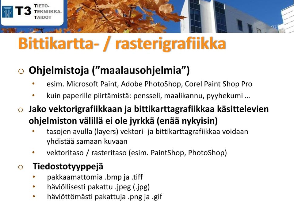 bittikarttagrafiikkaa käsittelevien hjelmistn välillä ei le jyrkkä (enää nykyisin) tasjen avulla (layers) vektri- ja