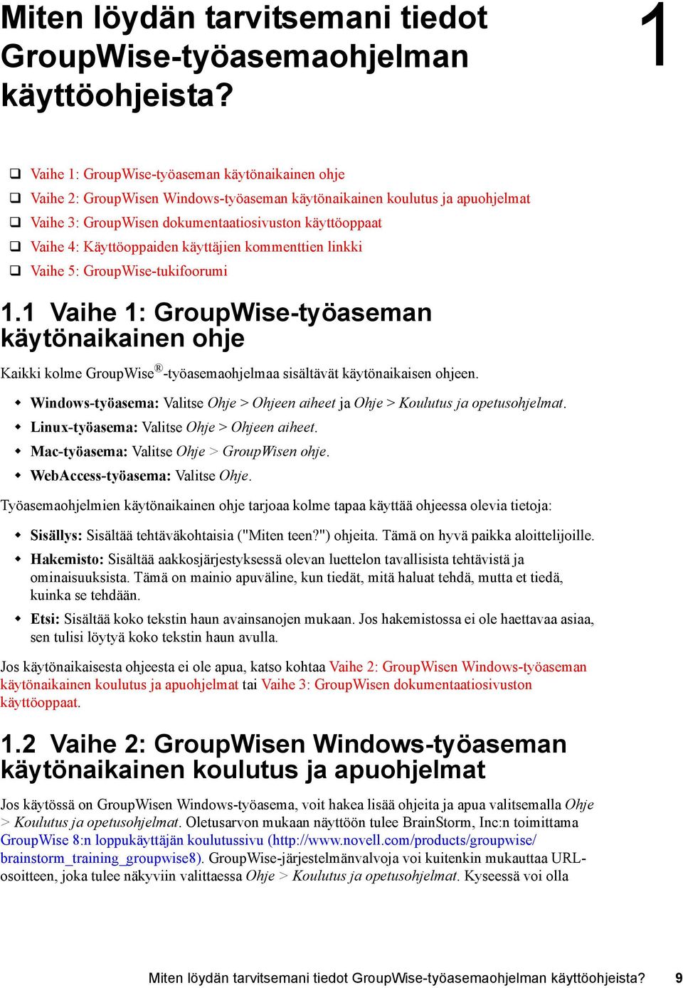 Käyttöoppaiden käyttäjien kommenttien linkki Vaihe 5: GroupWise-tukifoorumi 1.