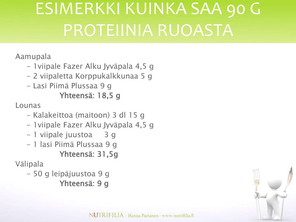 Kalakeittoa (maitoon) 3 dl 15 g - 1viipale Fazer Alku Jyväpala 4,5 g - 1 viipale juustoa