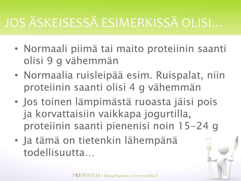 Ruispalat, niin proteiinin saanti olisi 4 g vähemmän Jos toinen lämpimästä ruoasta