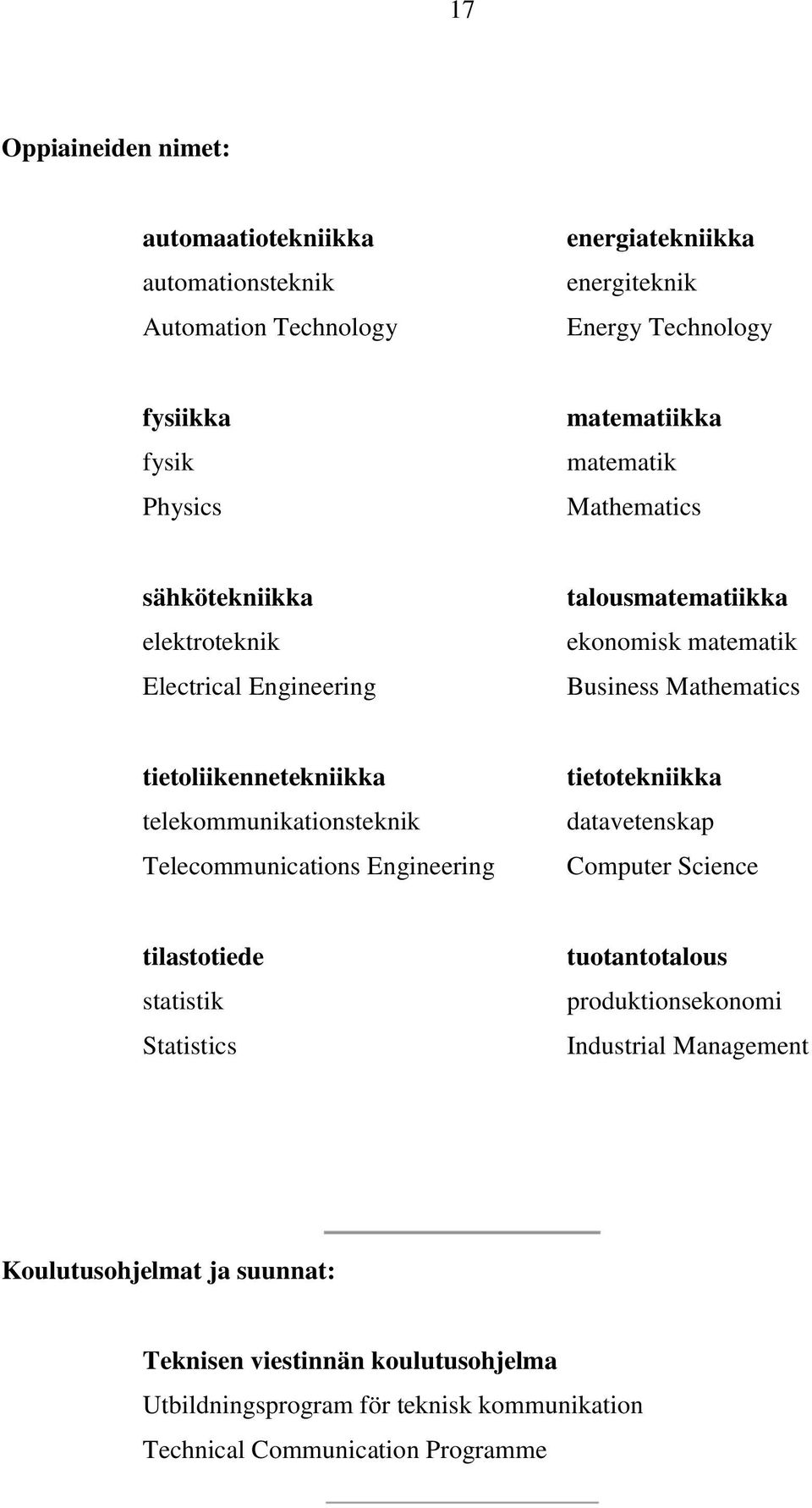 tietoliikennetekniikka telekommunikationsteknik Telecommunications Engineering tietotekniikka datavetenskap Computer Science tilastotiede statistik Statistics