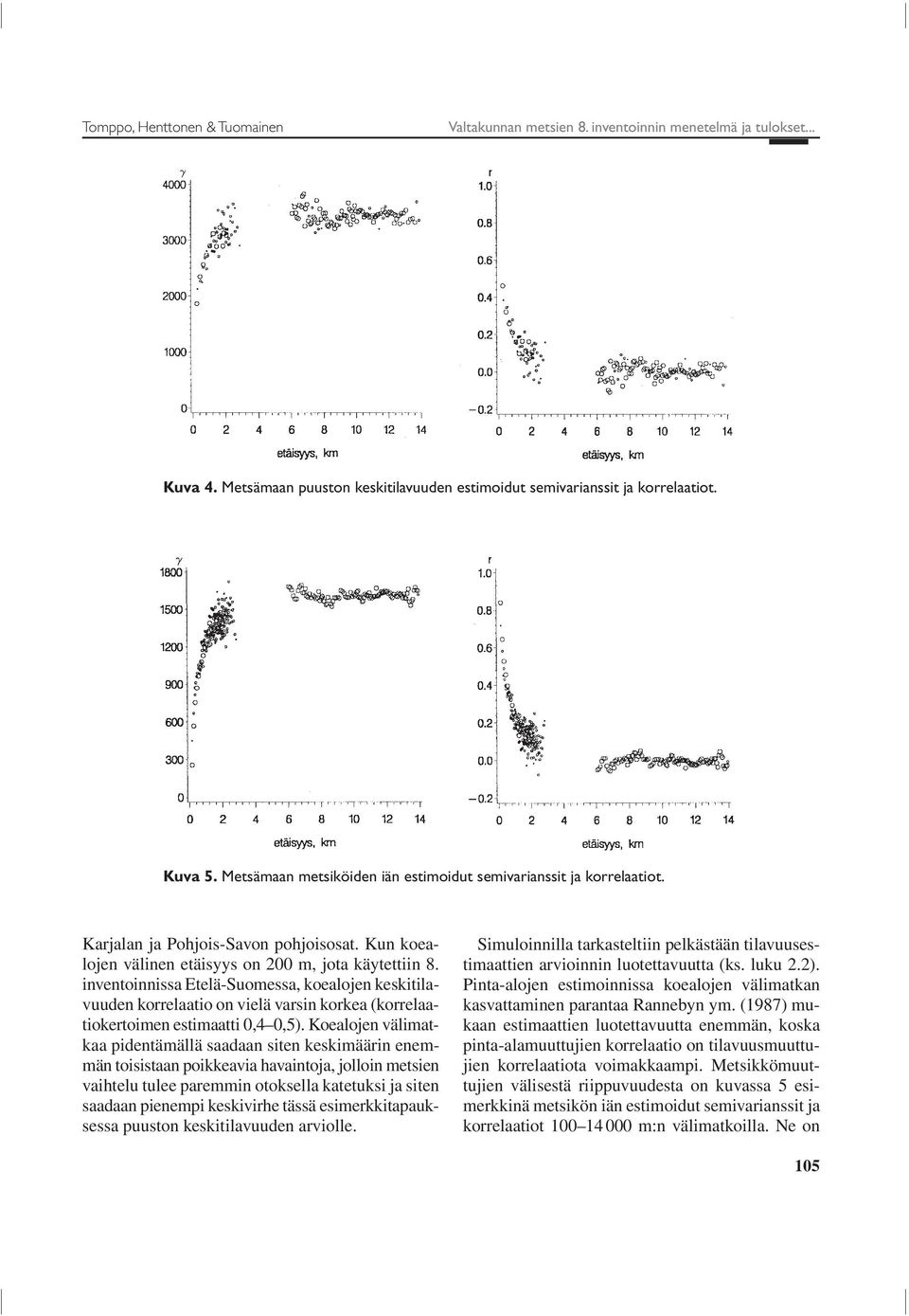 inventoinnissa Etelä-Suomessa, koealojen keskitilavuuden korrelaatio on vielä varsin korkea (korrelaatiokertoimen estimaatti 0,4 0,5).