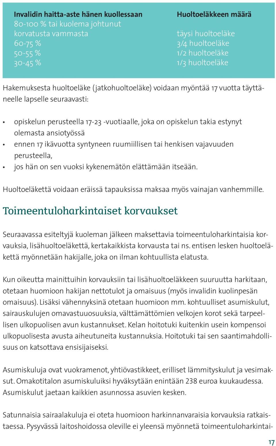 ansiotyössä ennen 17 ikävuotta syntyneen ruumiillisen tai henkisen vajavuuden perusteella, jos hän on sen vuoksi kykenemätön elättämään itseään.