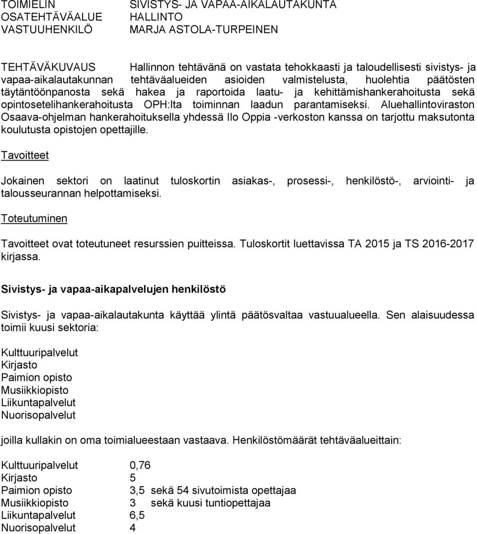 OPH:lta toiminnan laadun parantamiseksi. Aluehallintoviraston Osaava-ohjelman hankerahoituksella yhdessä Ilo Oppia -verkoston kanssa on tarjottu maksutonta koulutusta opistojen opettajille.