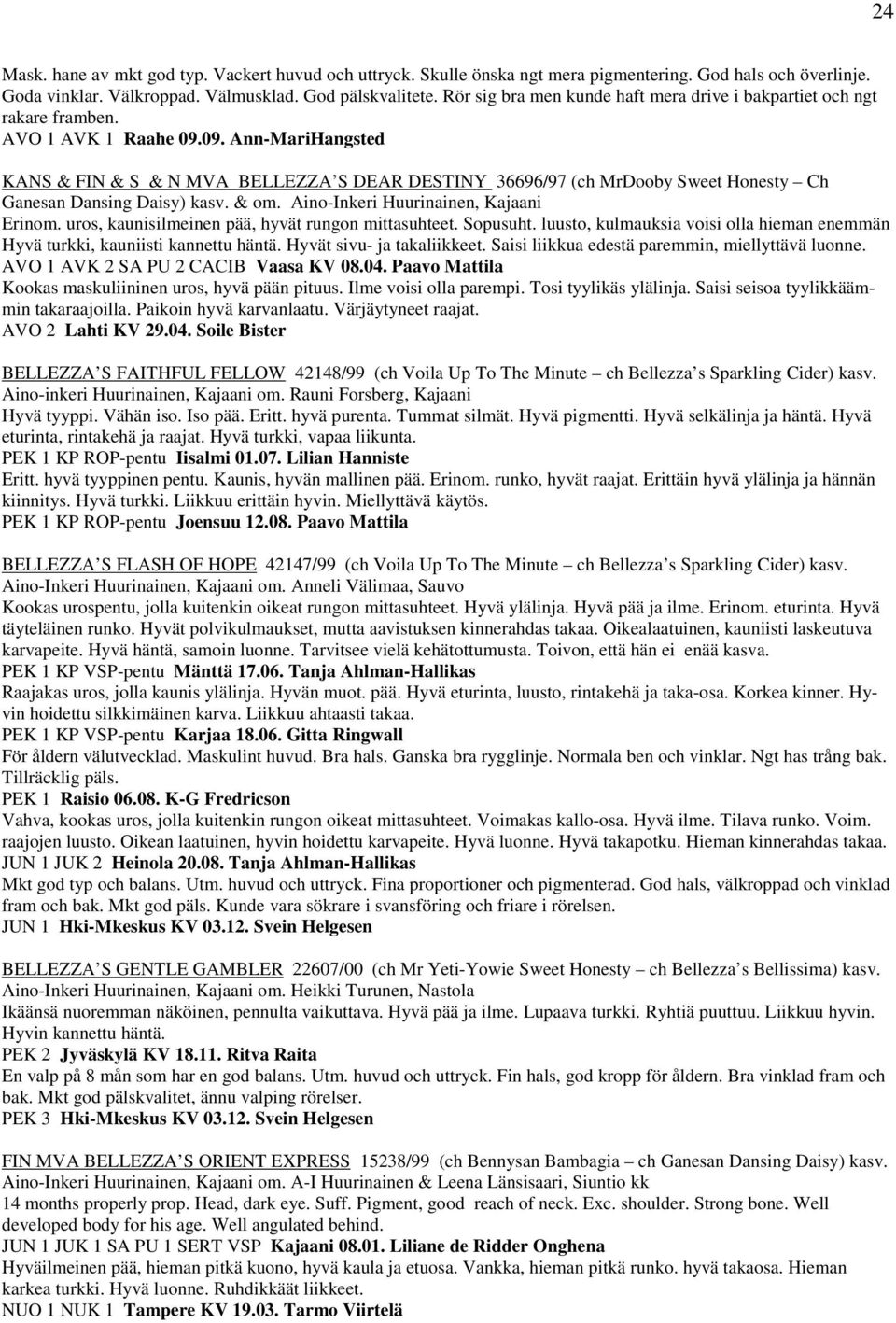 09. Ann-MariHangsted KANS & FIN & S & N MVA BELLEZZA S DEAR DESTINY 36696/97 (ch MrDooby Sweet Honesty Ch Ganesan Dansing Daisy) kasv. & om. Aino-Inkeri Huurinainen, Kajaani Erinom.