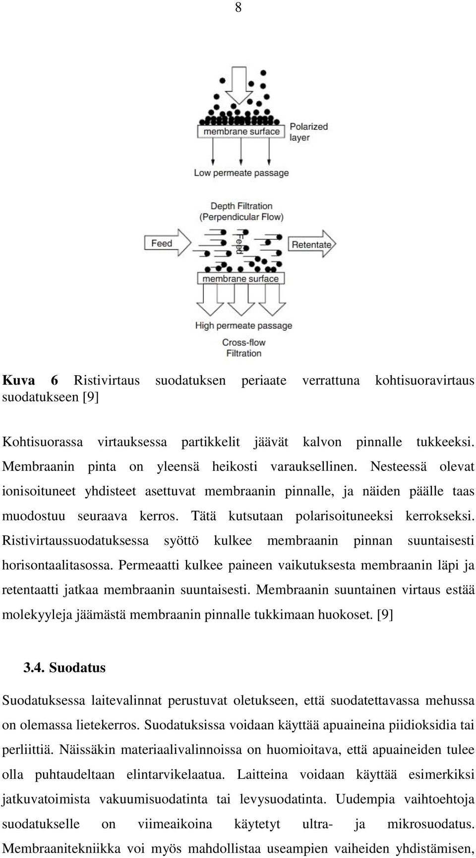 Tätä kutsutaan polarisoituneeksi kerrokseksi. Ristivirtaussuodatuksessa syöttö kulkee membraanin pinnan suuntaisesti horisontaalitasossa.