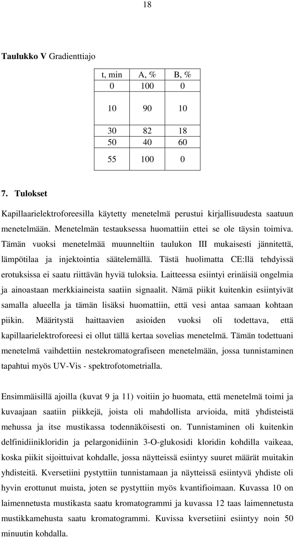 Tästä huolimatta CE:llä tehdyissä erotuksissa ei saatu riittävän hyviä tuloksia. Laitteessa esiintyi erinäisiä ongelmia ja ainoastaan merkkiaineista saatiin signaalit.