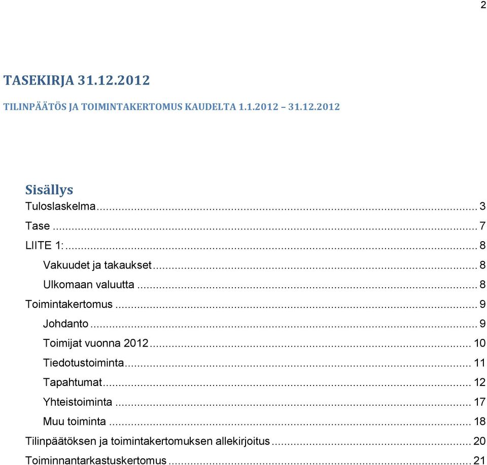 .. 9 Johdanto... 9 Toimijat vuonna 2012... 10 Tiedotustoiminta... 11 Tapahtumat... 12 Yhteistoiminta.