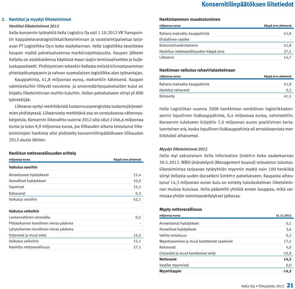 Itella Logistiikka tavoittelee kaupan myötä palvelualueensa markkinajohtajuutta. Kaupan jälkeen Itellalla on asiakkaidensa käytössä maan laajin terminaaliverkko ja kuljetuskapasiteetti.