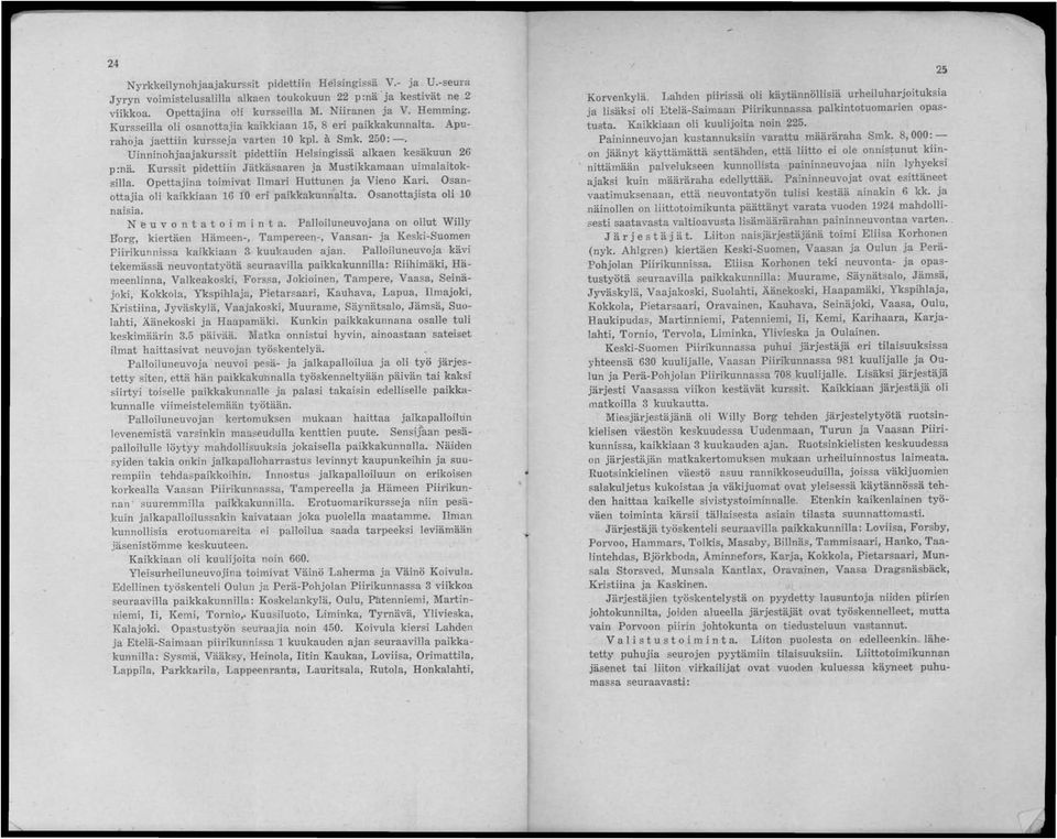 Kurssit pidettiin Jätkäsaaren ja Mustikkamaan uimalaitoksilla. Opettajina toimivat Ilmari Huttunen ja Vieno Kari. Osanottajia oli kaikkiaan 16 10 eri paikkakunnalta. Osanottajista oli 10 naisia.