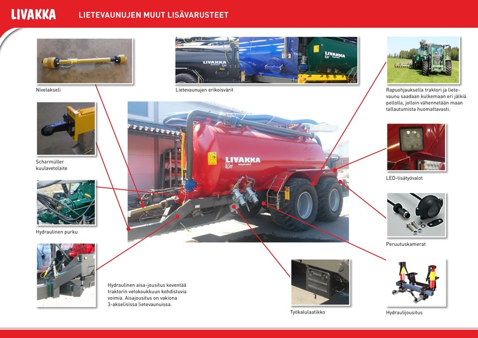 Scharmüller kuulavetolaite LED-lisätyövalot Hydraulinen purku Peruutuskamerat Hydraulinen aisa-jousitus