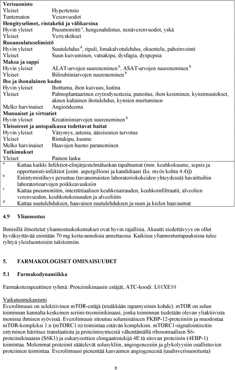 suureneminen b, ASAT-arvojen suureneminen b Yleiset Bilirubiiniarvojen suureneminen b Iho ja ihonalainen kudos Hyvin yleiset Ihottuma, ihon kuivuus, kutina Yleiset Palmoplantaarinen erytrodysestesia,