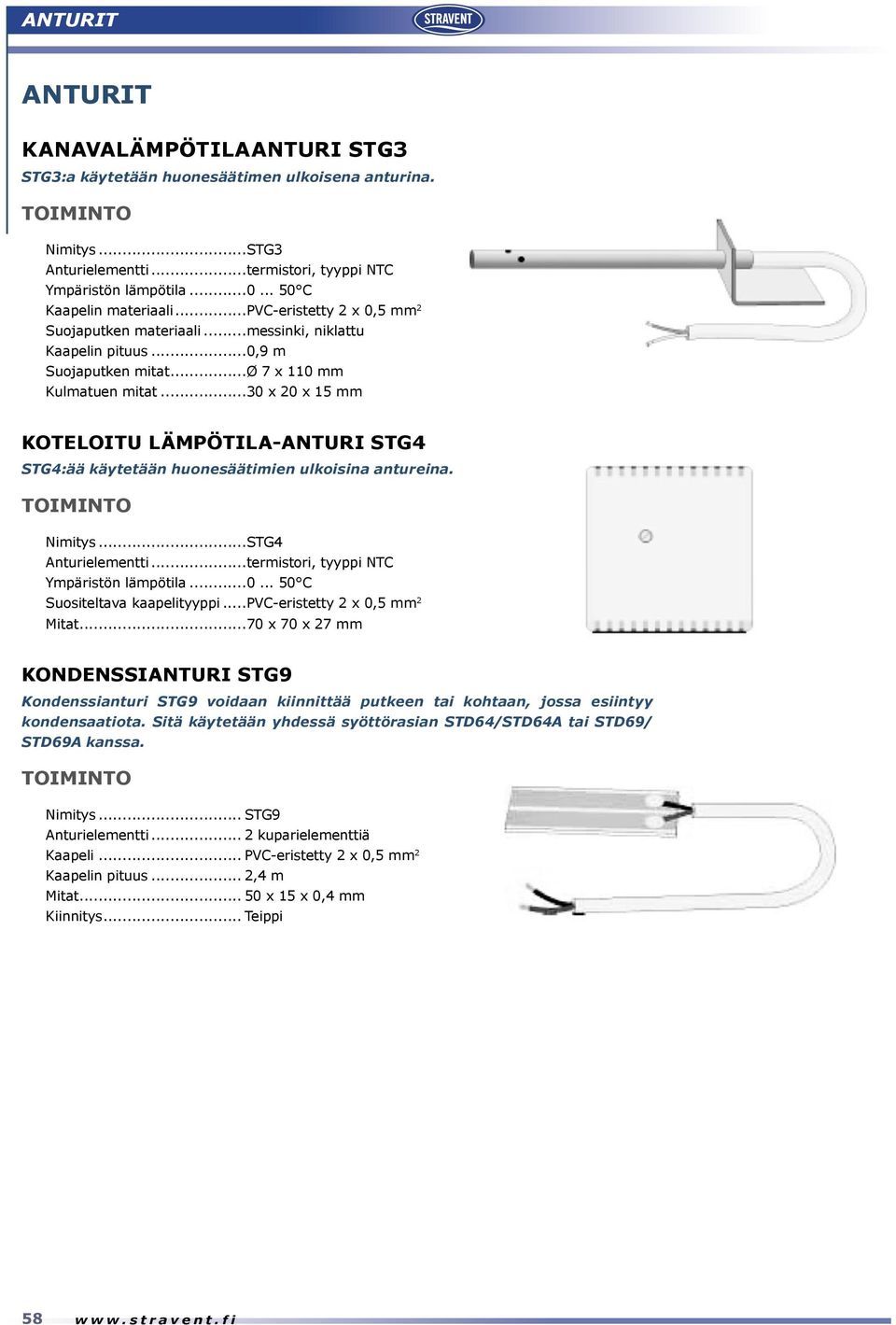..30 x 20 x 15 mm KOTELOITU LÄMPÖTILA-ANTURI STG4 STG4:ää käytetään huonesäätimien ulkoisina antureina. Nimitys...STG4 Anturielementti...termistori, tyyppi NTC Ympäristön lämpötila...0... 50 C Suositeltava kaapelityyppi.
