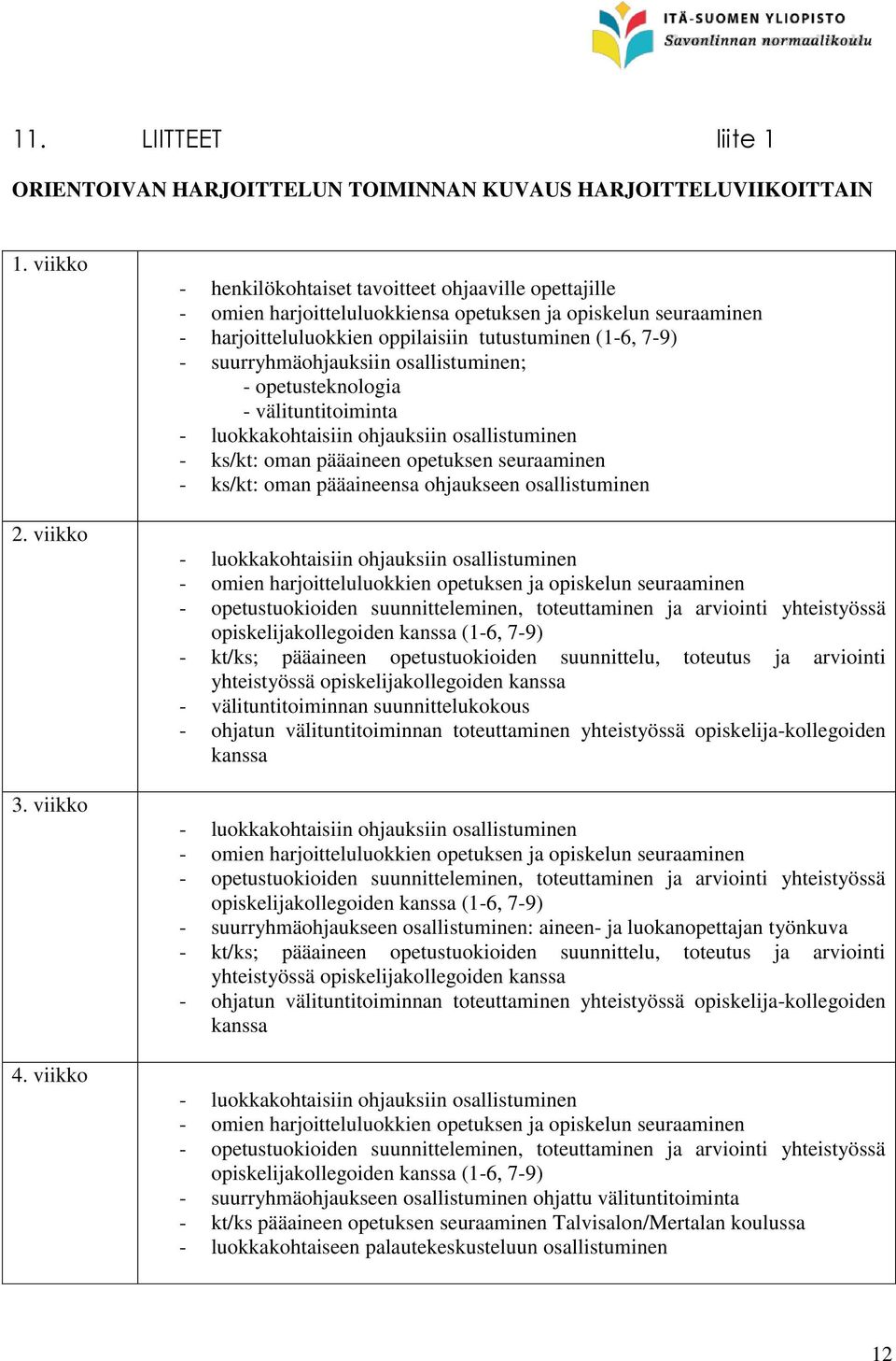 suurryhmäohjauksiin osallistuminen; - opetusteknologia - välituntitoiminta - luokkakohtaisiin ohjauksiin osallistuminen - ks/kt: oman pääaineen opetuksen seuraaminen - ks/kt: oman pääaineensa