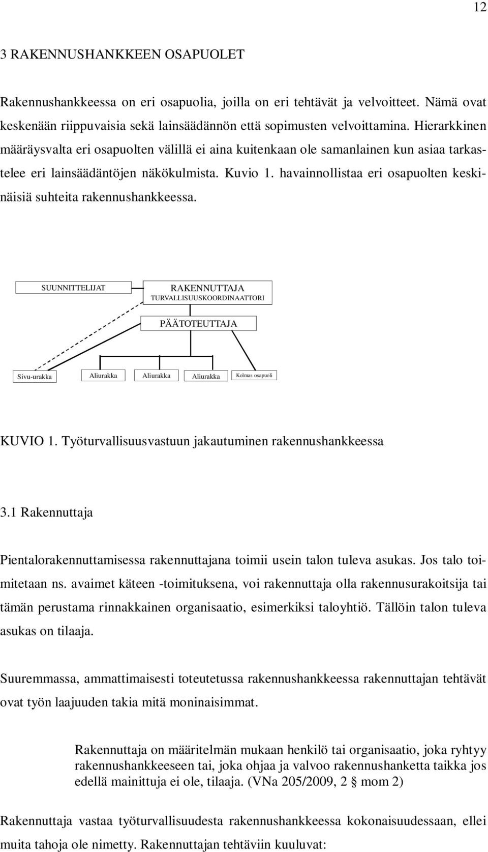 havainnollistaa eri osapuolten keskinäisiä suhteita rakennushankkeessa.