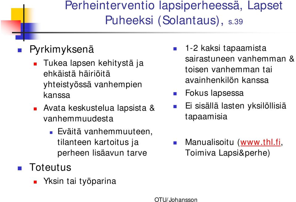 vanhemmuudesta Eväitä vanhemmuuteen, tilanteen kartoitus ja perheen lisäavun tarve Toteutus Yksin tai työparina 1-2 kaksi