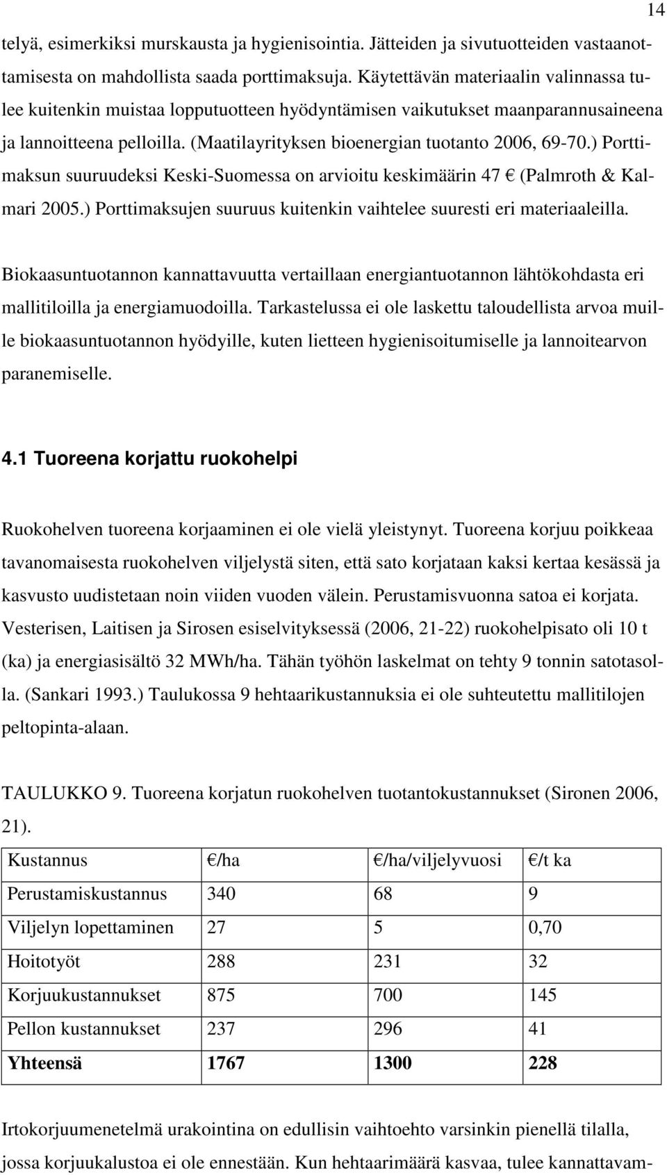 ) Porttimaksun suuruudeksi Keski-Suomessa on arvioitu keskimäärin 47 (Palmroth & Kalmari 2005.) Porttimaksujen suuruus kuitenkin vaihtelee suuresti eri materiaaleilla.